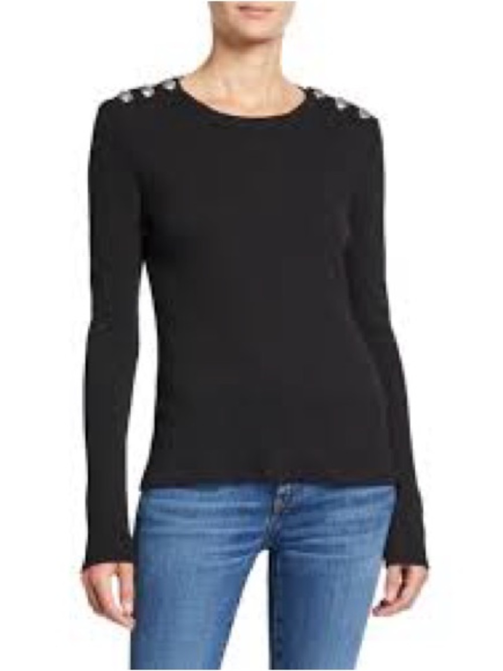 Veronica Beard Mayer Striped Long-Sleeve Top with Buttons Black Size S